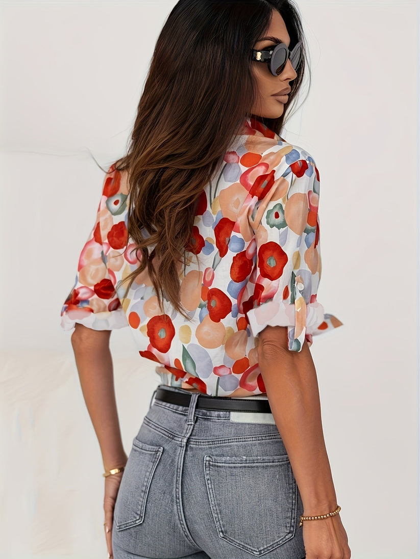 Bluse mit Knopfleiste | Bunter Blumenprint-HauteBerlin