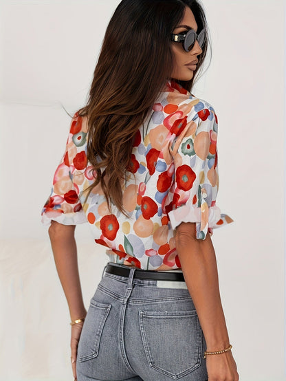 Bluse mit Knopfleiste | Bunter Blumenprint-HauteBerlin