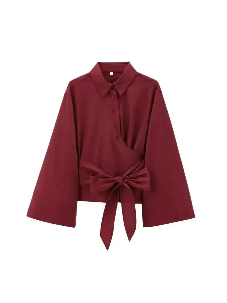 Bluse mit weiten Ärmeln | Taillengürtel | Glockenärmel | Hemdbluse | Damenbluse-HauteBerlin