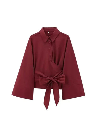 Bluse mit weiten Ärmeln | Taillengürtel | Glockenärmel | Hemdbluse | Damenbluse-HauteBerlin