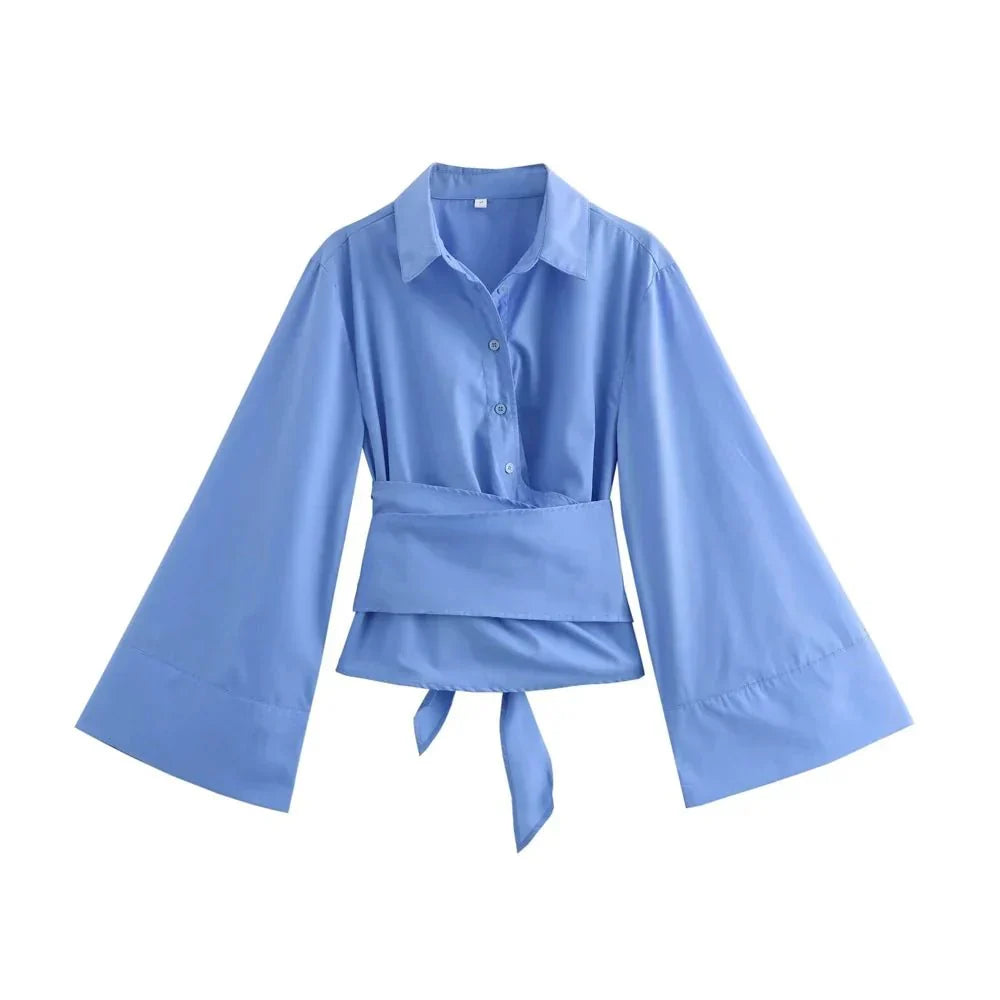 Bluse mit weiten Ärmeln | Taillengürtel | Glockenärmel | Hemdbluse | Damenbluse-HauteBerlin