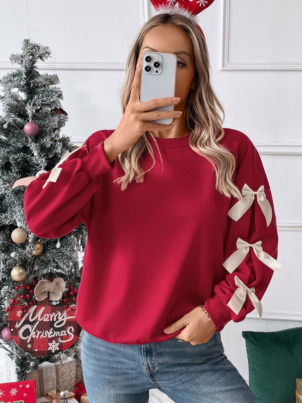 Bow Sweatshirt | Rot | Lockere Passform | Weihnachtspullover | Damenbekleidung-HauteBerlin