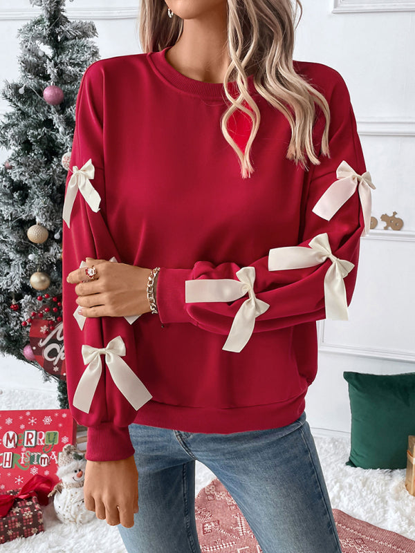 Bow Sweatshirt | Rot | Lockere Passform | Weihnachtspullover | Damenbekleidung-HauteBerlin