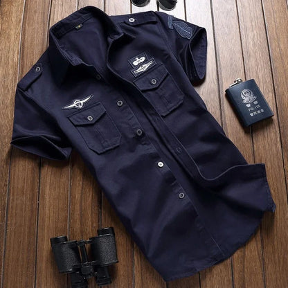 Button-Up Hemd | Kurzarm | Brusttaschen | Cargo Hemd | Herrenhemd-HauteBerlin