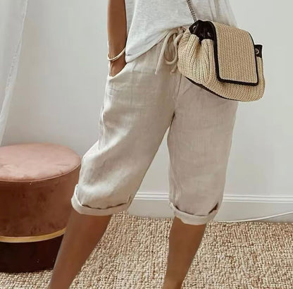 Caprihose – Lässige, kurze Sommerhose aus Leinen für Damen-HauteBerlin