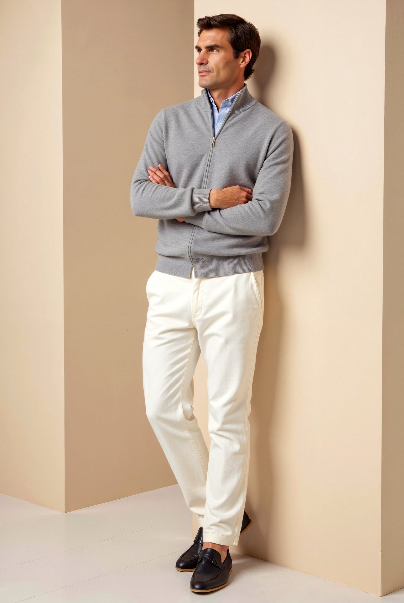 Cardigan mit Reißverschluss – Herren-Cardigan mit langen Ärmeln und durchgehendem Reißverschluss-HauteBerlin