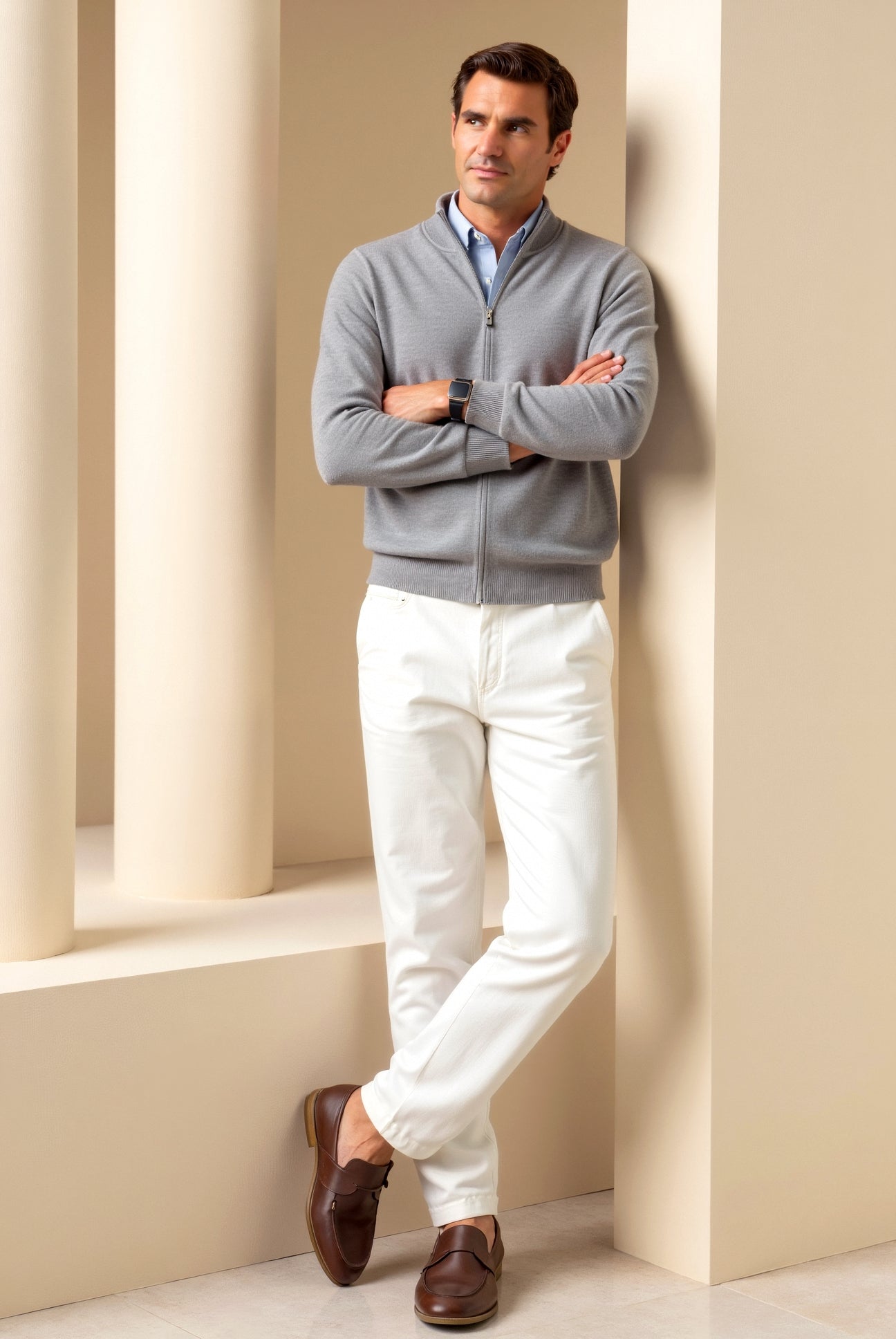 Cardigan mit Reißverschluss – Herren-Cardigan mit langen Ärmeln und durchgehendem Reißverschluss-HauteBerlin