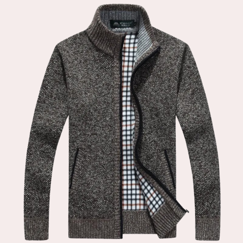 Cardigan mit Reißverschluss – Warm – Kariertes Futter – Gestrickter Cardigan – Cardigan für Herren-HauteBerlin
