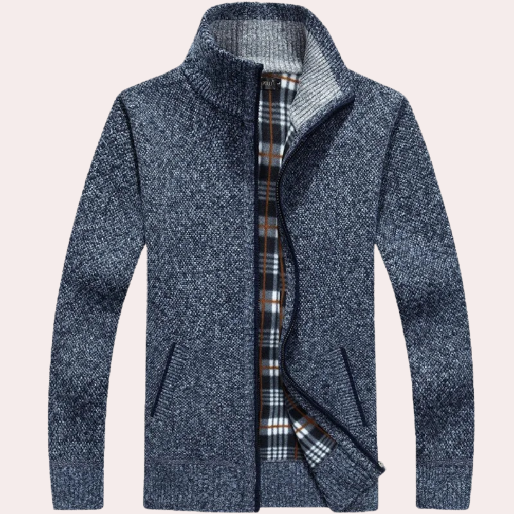 Cardigan mit Reißverschluss – Warm – Kariertes Futter – Gestrickter Cardigan – Cardigan für Herren-HauteBerlin