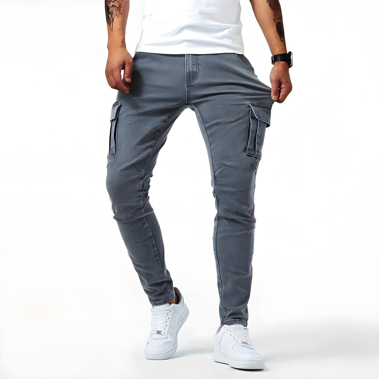Cargo-Jeans – dehnbar – schmale Passform – Cargohosen – Herrenhosen-HauteBerlin