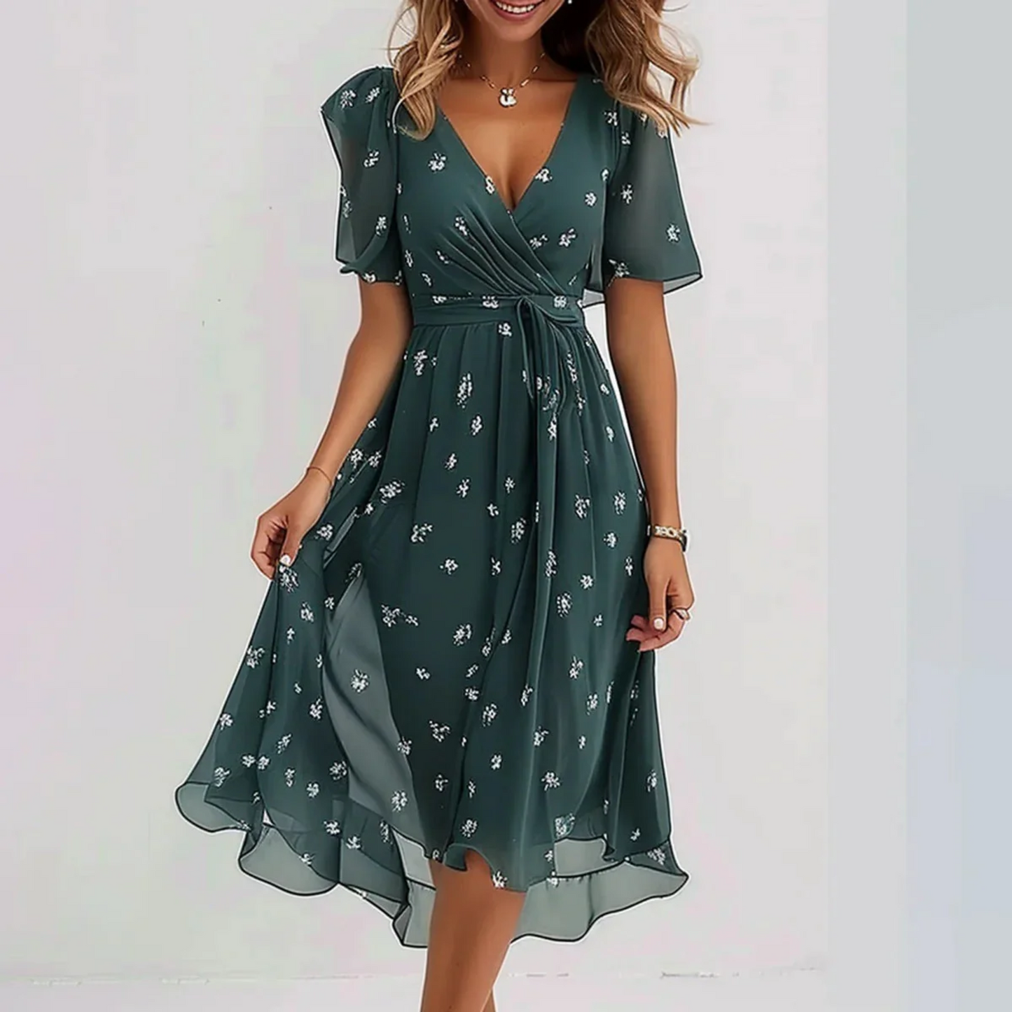 Chiffonkleid – Elegantes, fließendes Midikleid mit V-Ausschnitt-HauteBerlin