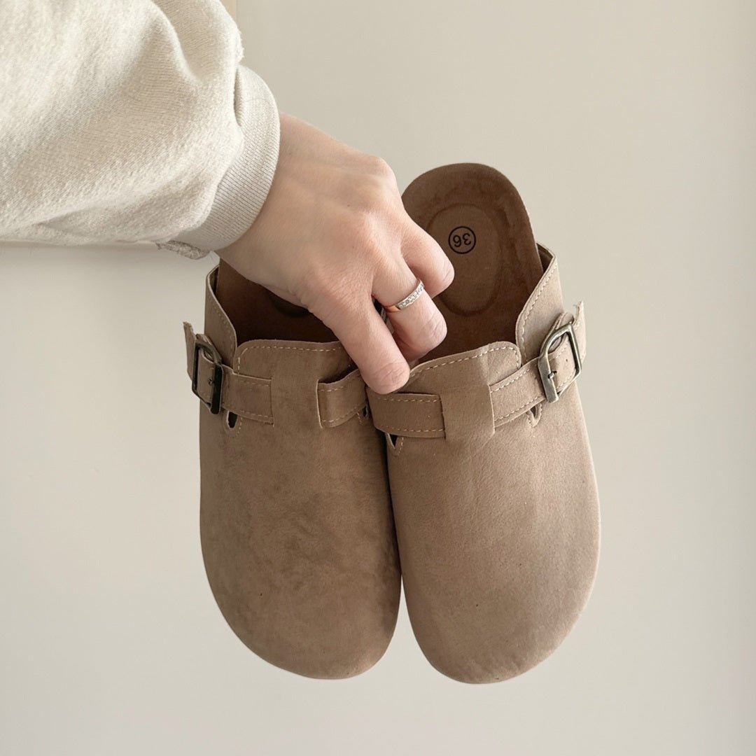 Clogs Damen | Pantoletten in Wildlederoptik | Korkfußbett-HauteBerlin