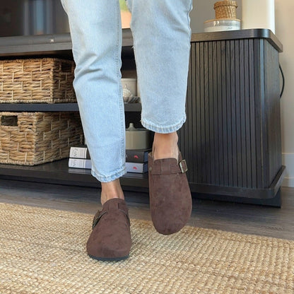 Clogs Damen | Pantoletten in Wildlederoptik | Korkfußbett-HauteBerlin