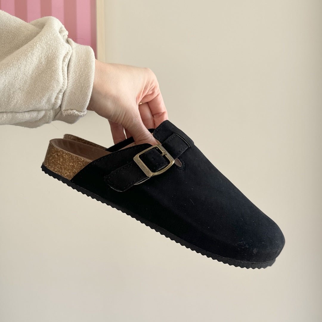 Clogs Damen | Pantoletten in Wildlederoptik | Korkfußbett-HauteBerlin