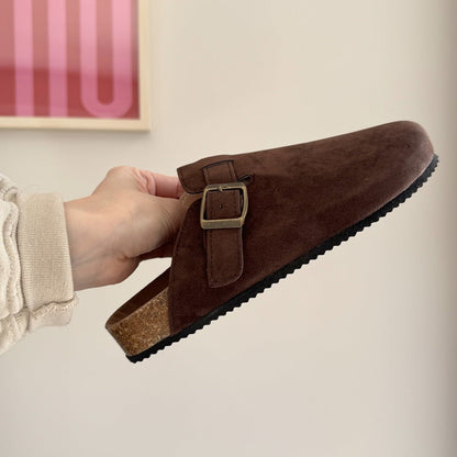 Clogs Damen | Pantoletten in Wildlederoptik | Korkfußbett-HauteBerlin