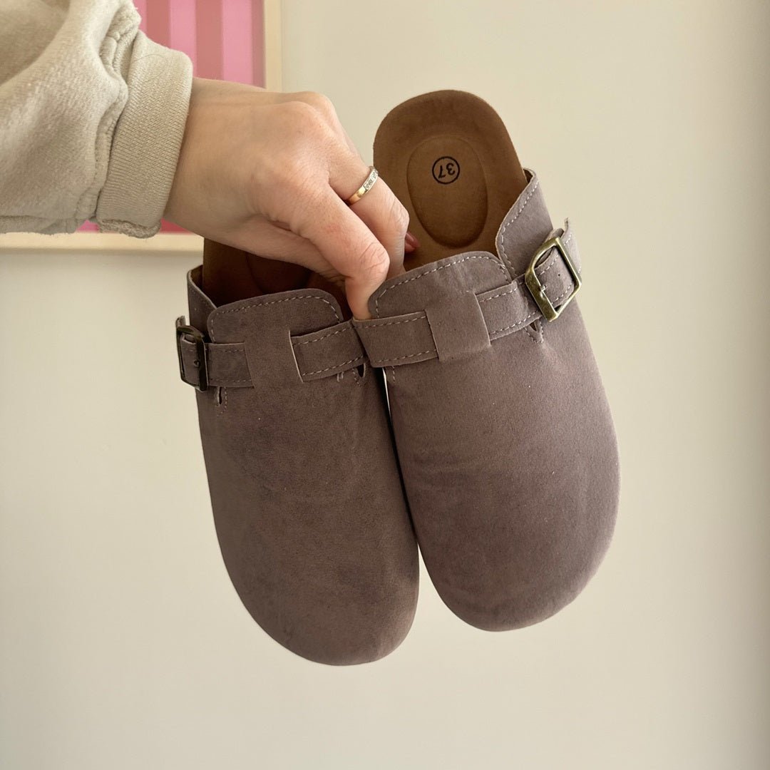 Clogs Damen | Pantoletten in Wildlederoptik | Korkfußbett-HauteBerlin