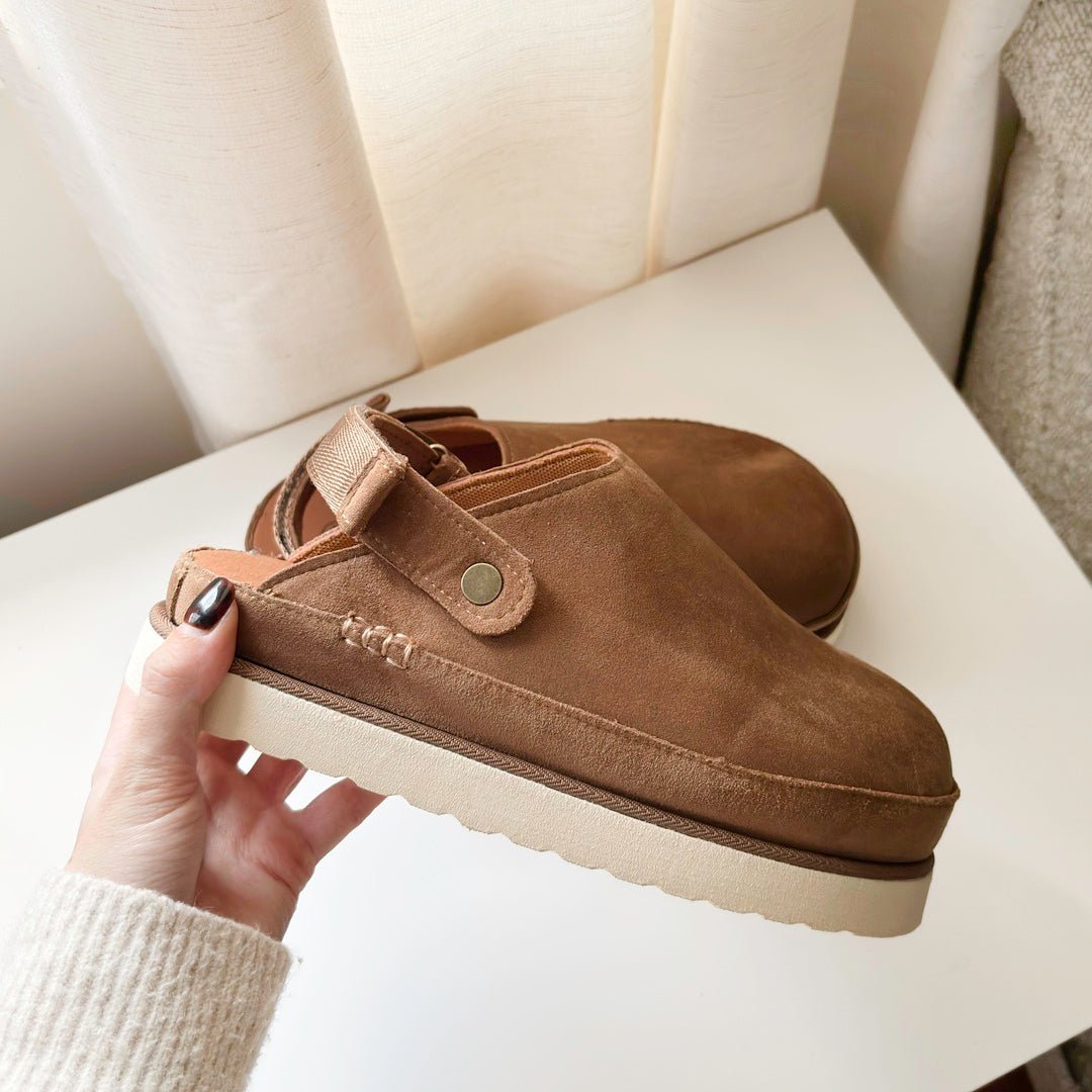 Clogs Damen | Wildleder Optik Plateau | Verstellbarer Riemen-HauteBerlin