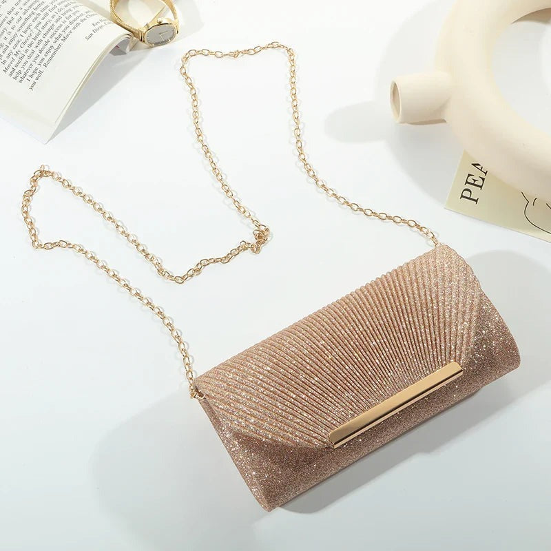 Clutch Damen | Glitzer Abendtasche | Abnehmbare Schulterkette | Gold-HauteBerlin