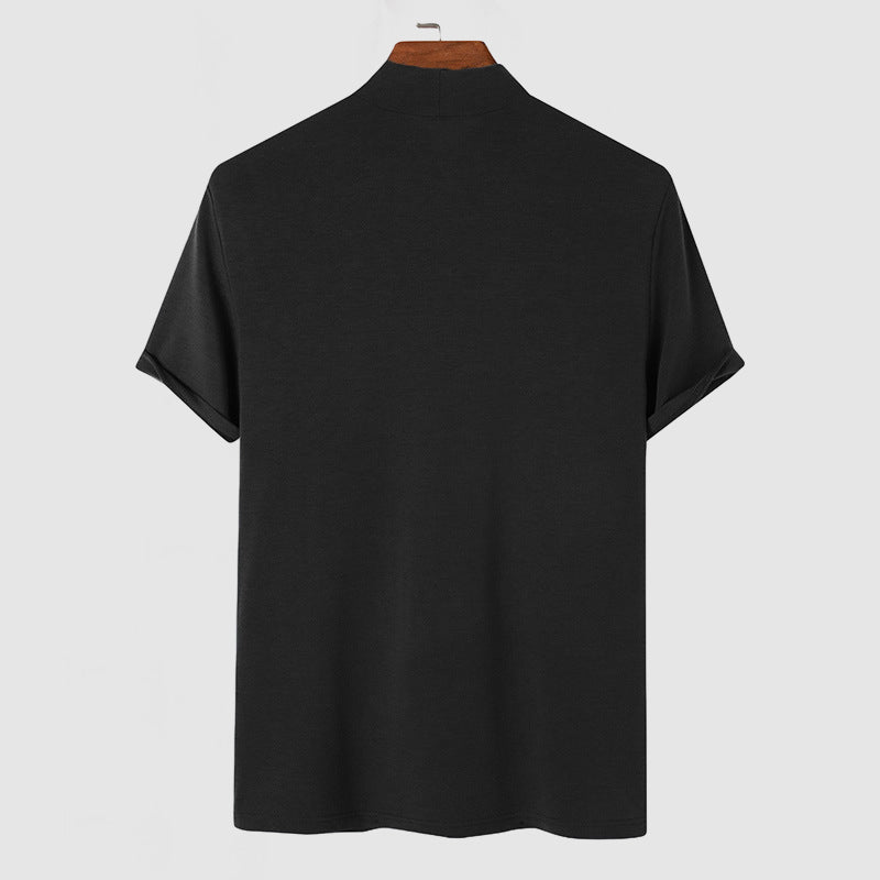Stehkragen T-Shirt Herren – Kurzarm Slim Fit aus Stretch-Baumwolle-HauteBerlin