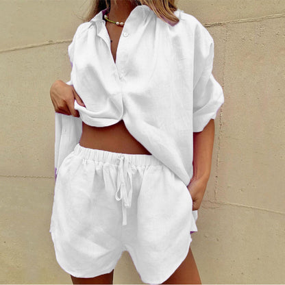 Damen-Zweiteiler – Oversize-Leinenhemd und Shorts für den Sommer-HauteBerlin