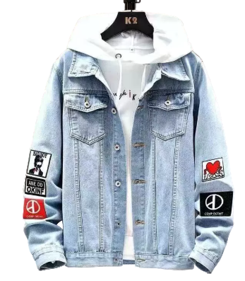 Denim Jacket - Casual - Hellblau - Jeansjacke mit Patches - Herrenjacke-HauteBerlin
