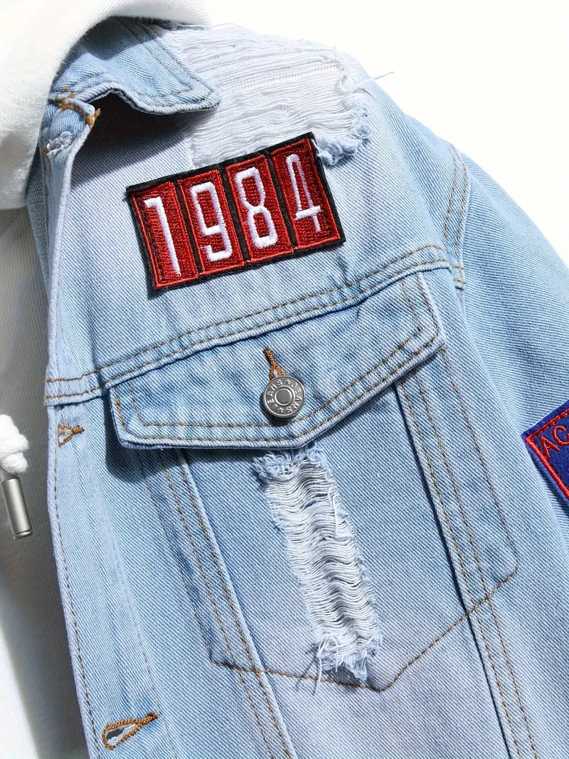 Denim Jacket - Casual - Hellblau - Jeansjacke mit Patches - Herrenjacke-HauteBerlin