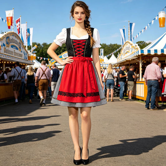 Dirndl - Damen Spitze Kurz Puffärmel Oktoberfest-HauteBerlin