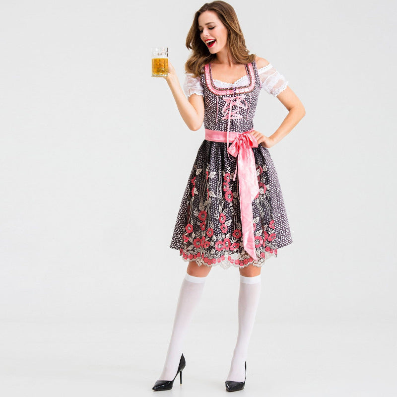 Dirndl - Damen Spitze Stickerei Bestickt Rosa Oktoberfest-HauteBerlin