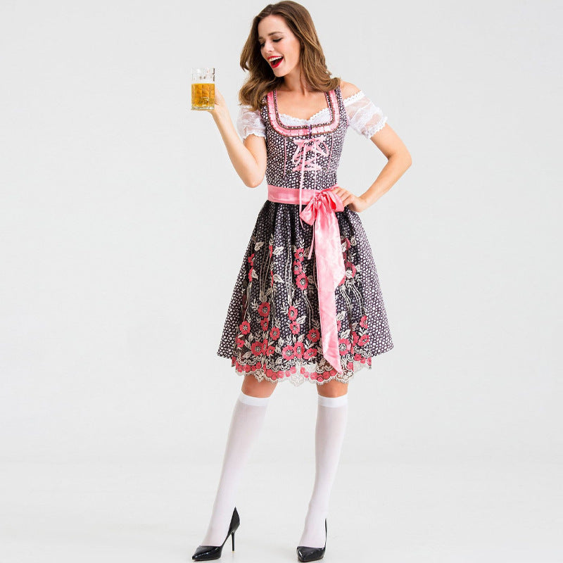 Dirndl - Damen Spitze Stickerei Bestickt Rosa Oktoberfest-HauteBerlin