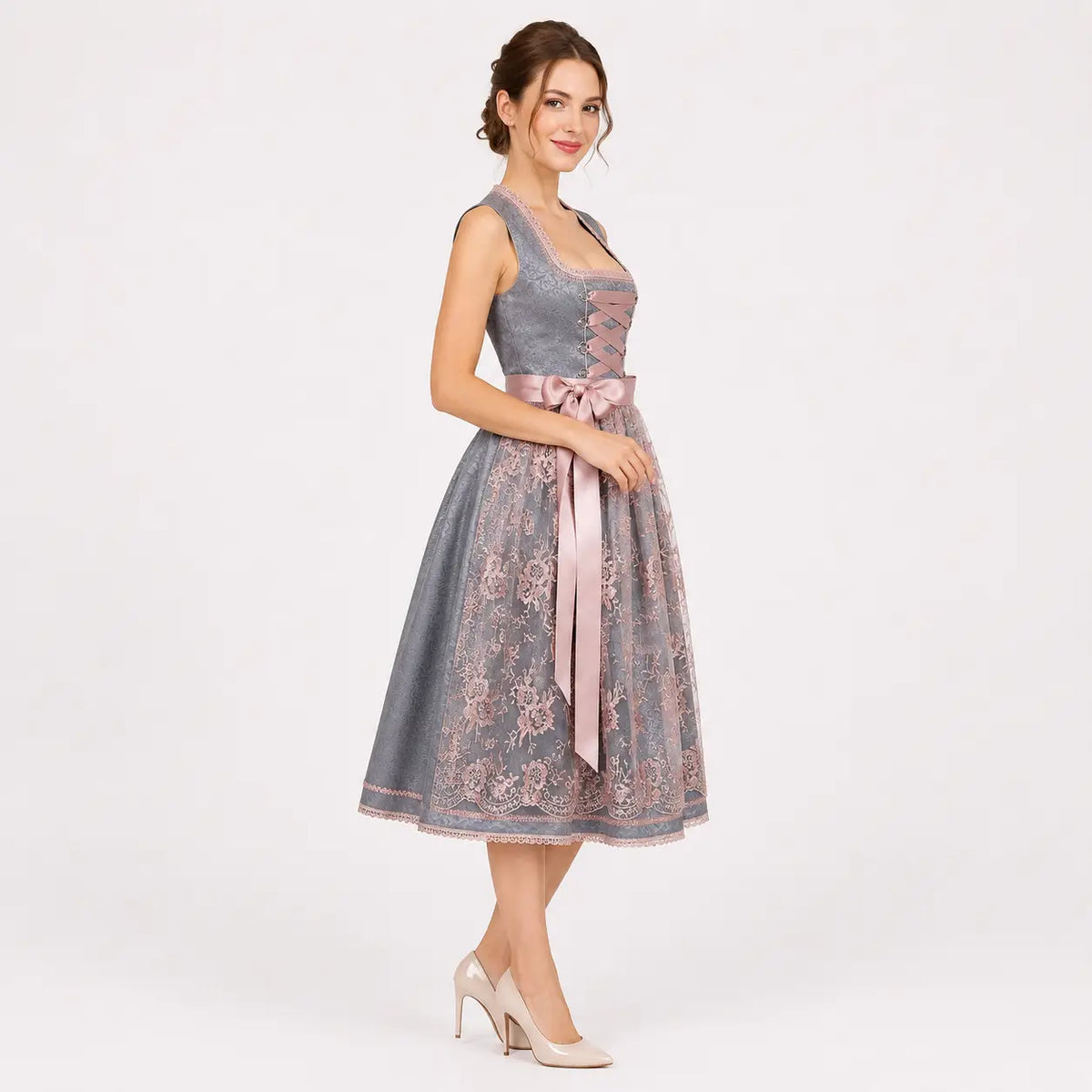 Dirndl - Damen Spitze Traditionell Silber Oktoberfest-HauteBerlin