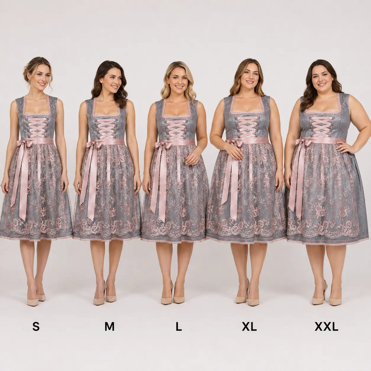 Dirndl - Damen Spitze Traditionell Silber Oktoberfest-HauteBerlin