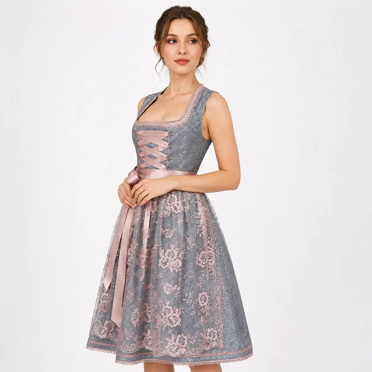 Dirndl - Damen Spitze Traditionell Silber Oktoberfest-HauteBerlin
