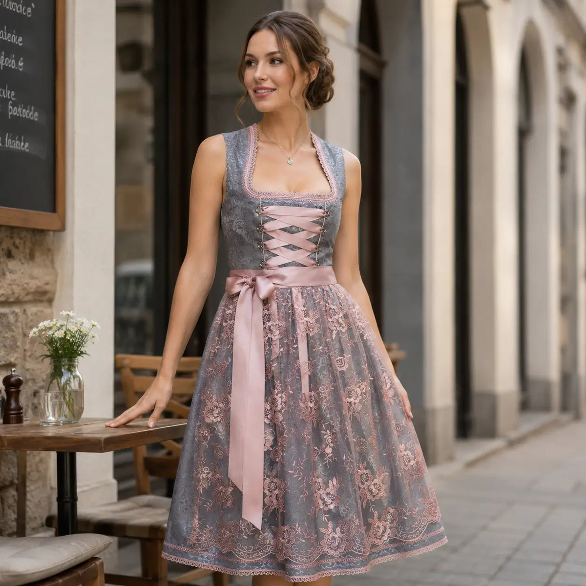 Dirndl - Damen Spitze Traditionell Silber Oktoberfest-HauteBerlin