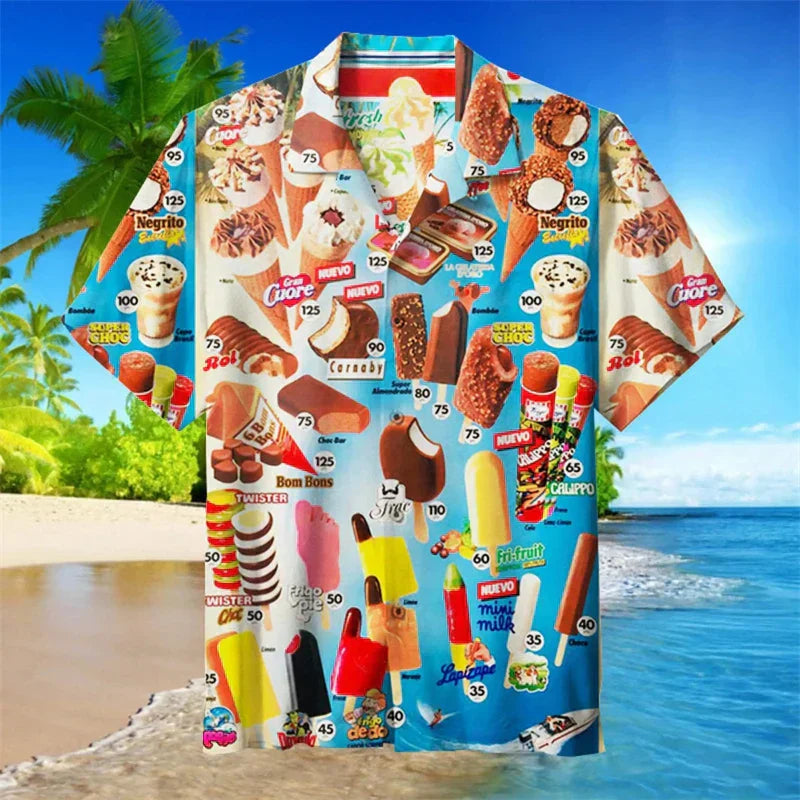 Eiscreme-Shirt – Kurzarm – mit Knöpfen – Polohemd – Herrenhemden-HauteBerlin
