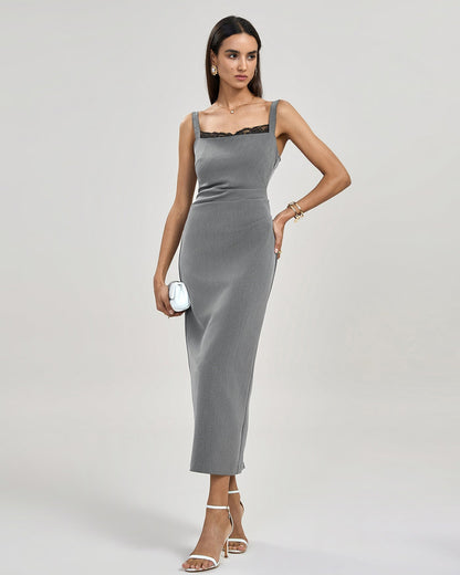 Etuikleid - Ärmelloses graues Midi Bodycon Kleid-HauteBerlin