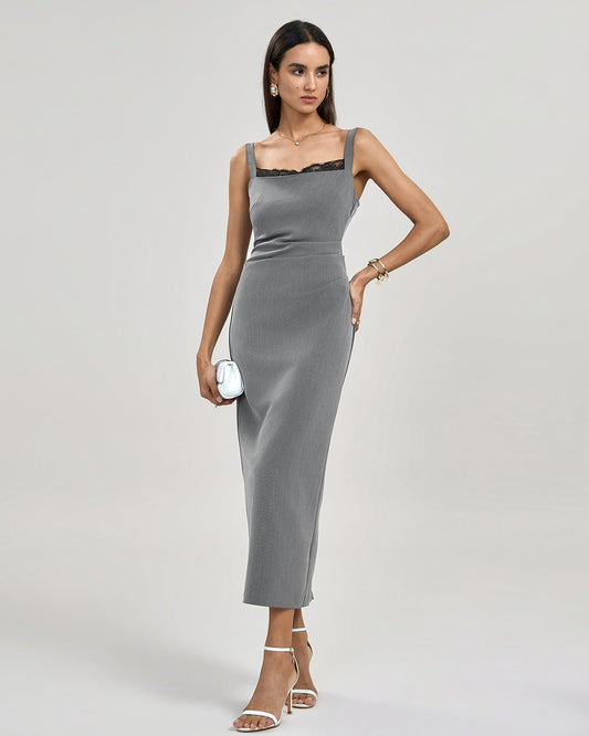 Etuikleid - Ärmelloses graues Midi Bodycon Kleid-HauteBerlin