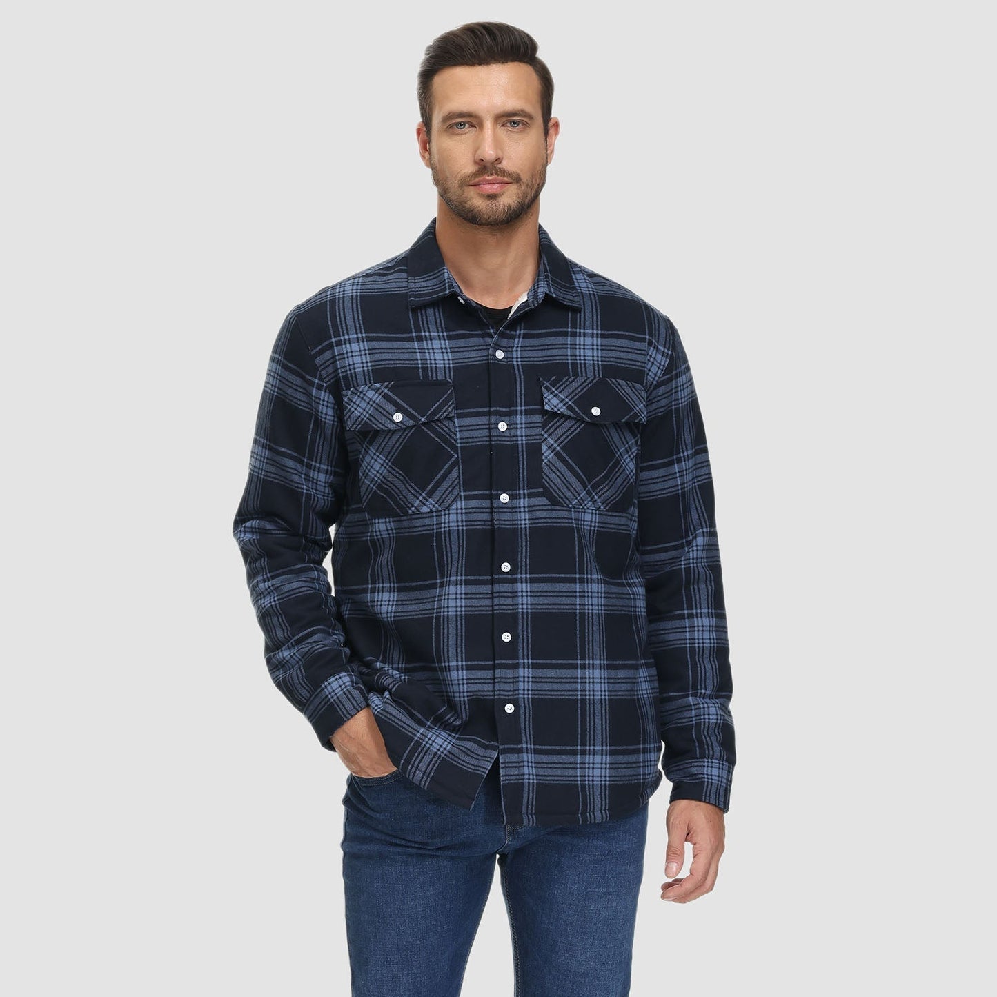 Flanelljacke – Kariertes, Mit Fleece Gefüttertes Herren-Overshirt für den Winter-HauteBerlin