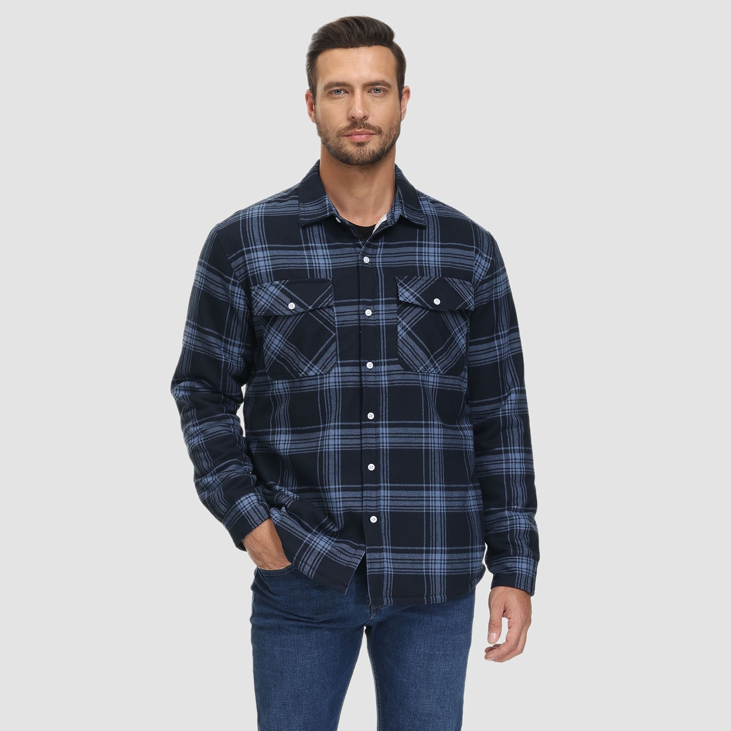 Flanelljacke – Kariertes, Mit Fleece Gefüttertes Herren-Overshirt für den Winter-HauteBerlin