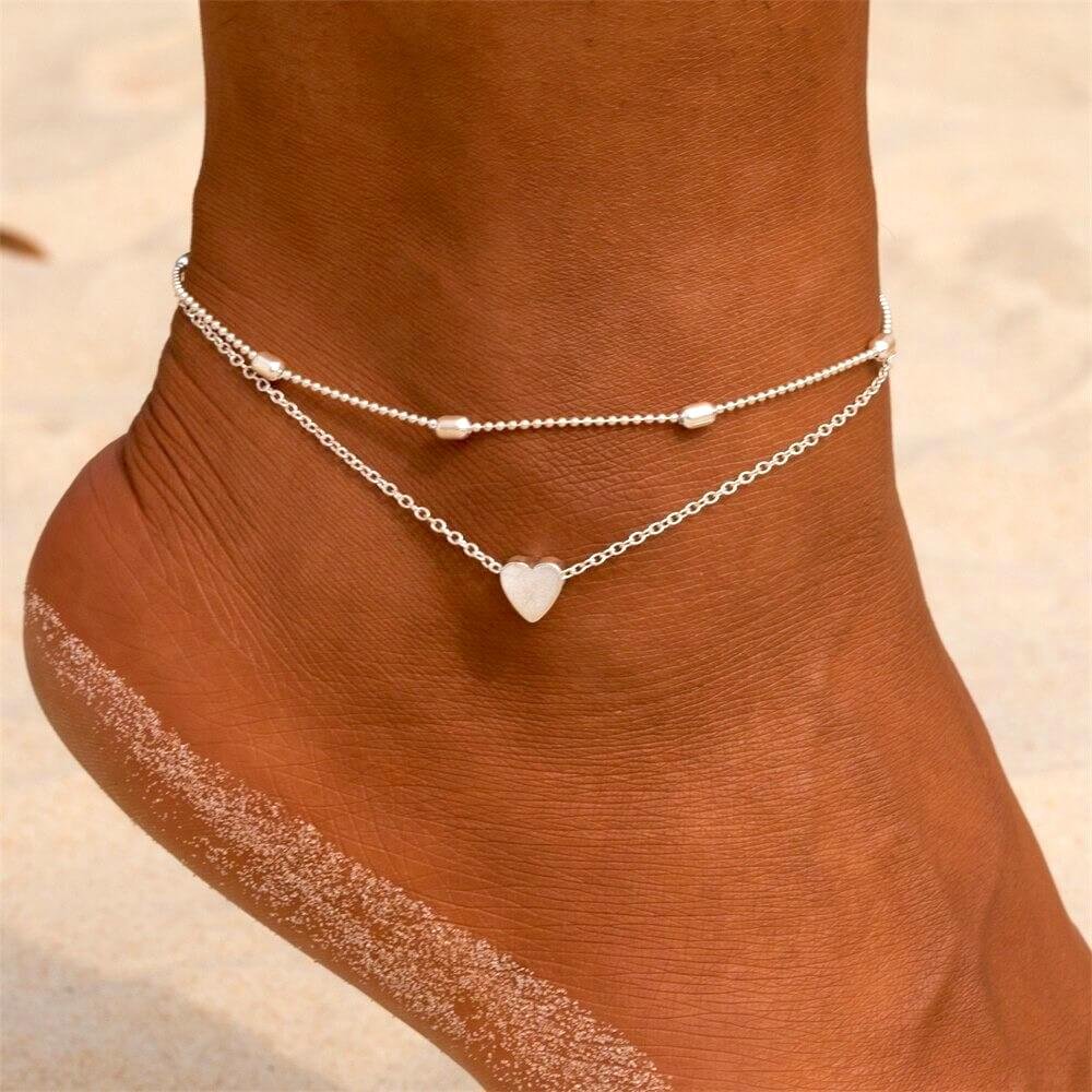 Fußkette Damen | Goldfarben mit Herz | Mehrreihig-HauteBerlin