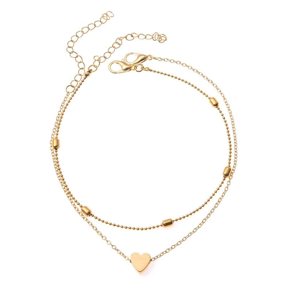 Fußkette Damen | Goldfarben mit Herz | Mehrreihig-HauteBerlin