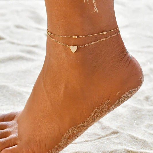 Fußkette Damen | Goldfarben mit Herz | Mehrreihig-HauteBerlin