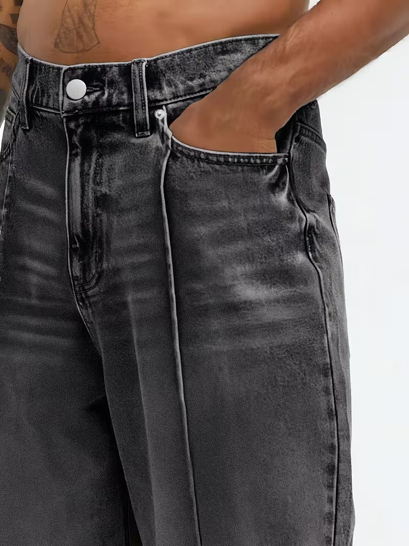 Gerade geschnittene Jeans | Hohe Taille | Washed | Locker sitzende Jeans | Herrenjeans-HauteBerlin