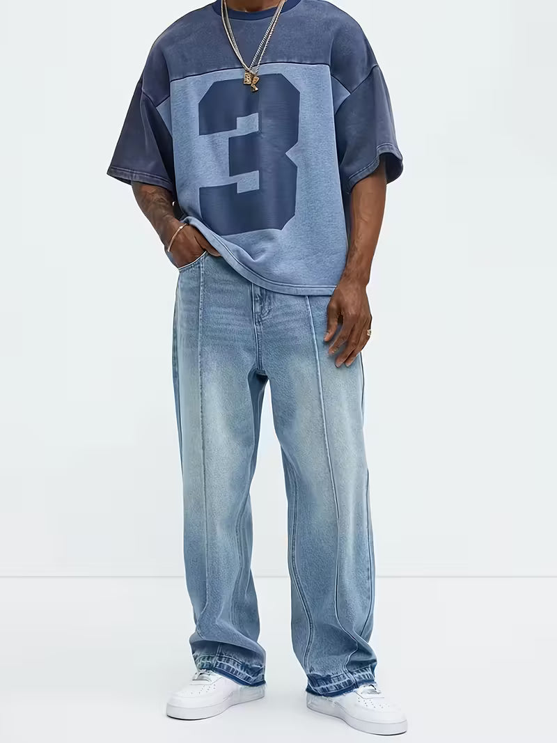 Gerade geschnittene Jeans | Hohe Taille | Washed | Locker sitzende Jeans | Herrenjeans-HauteBerlin