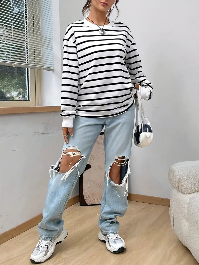 Gestreiftes Sweatshirt – Lässiger Oversize-Pullover für Frauen-HauteBerlin