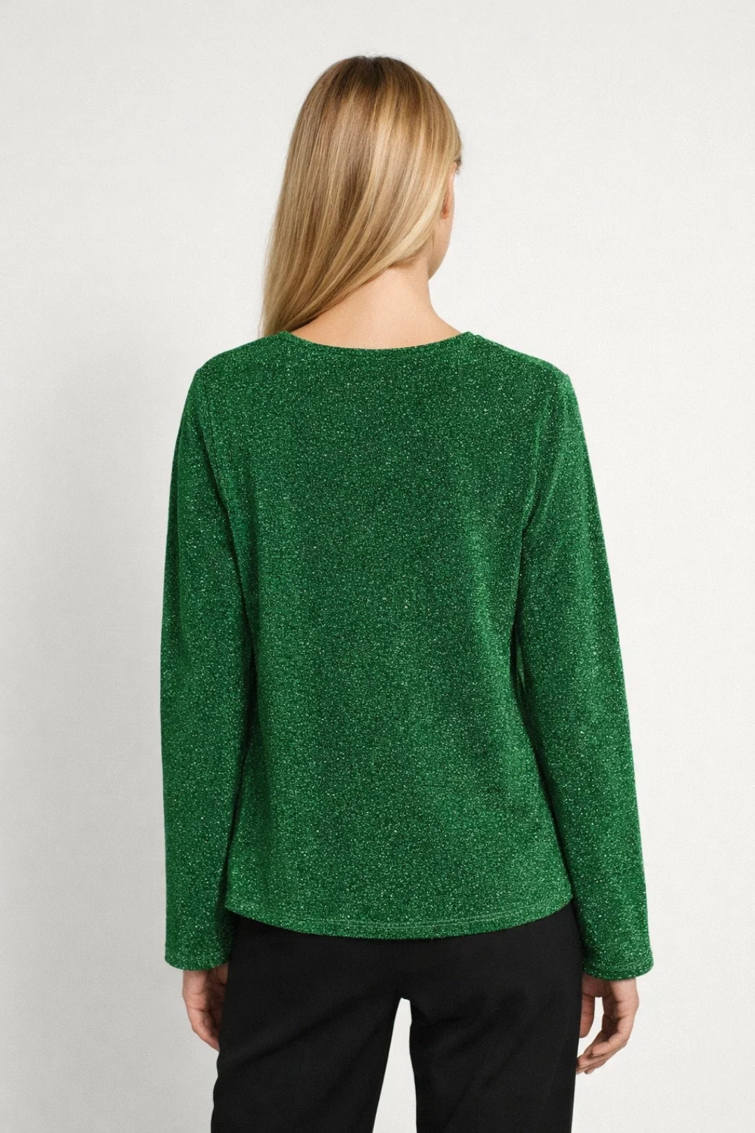 Grüne Bluse – Weite Ärmel – Glitzernd – Bluse mit V-Ausschnitt – Damenbekleidung-HauteBerlin
