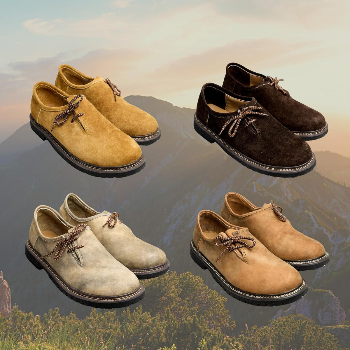 Haferlschuhe - Herren Echtleder Velours Traditionell Dunkelbraun Oktoberfest-HauteBerlin