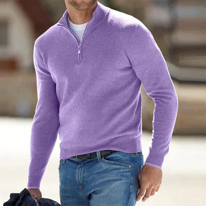Halber Reißverschluss-Pullover | Gestrickt | Langarm | Pullover-Pullover | Herren Pullover mit viertel Reißverschluss-HauteBerlin