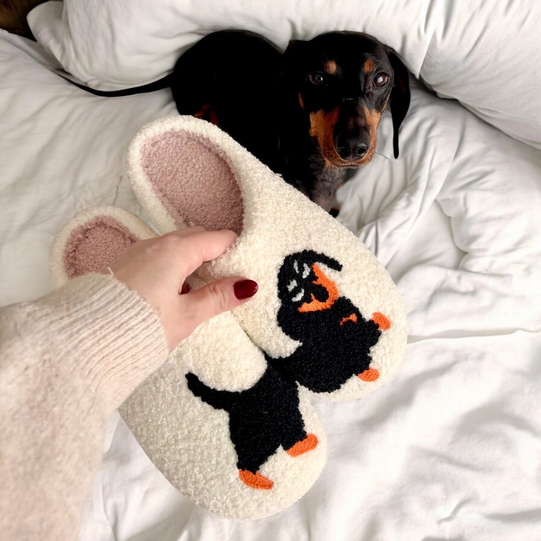 Hausschuhe Damen - Dackel Hund Plüsch Weich-HauteBerlin