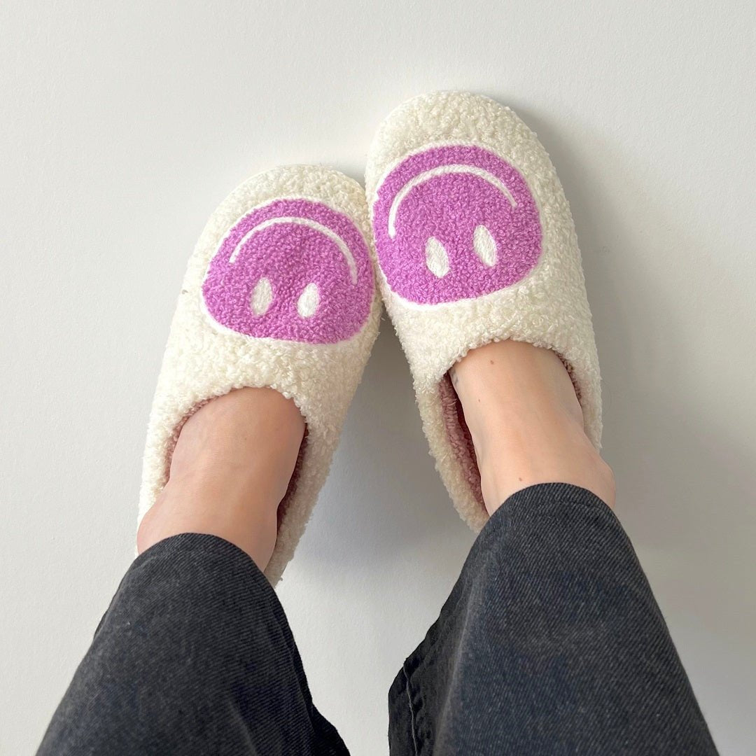 Hausschuhe Damen | Großer Smiley Plüsch | Kuschelig Weich-HauteBerlin