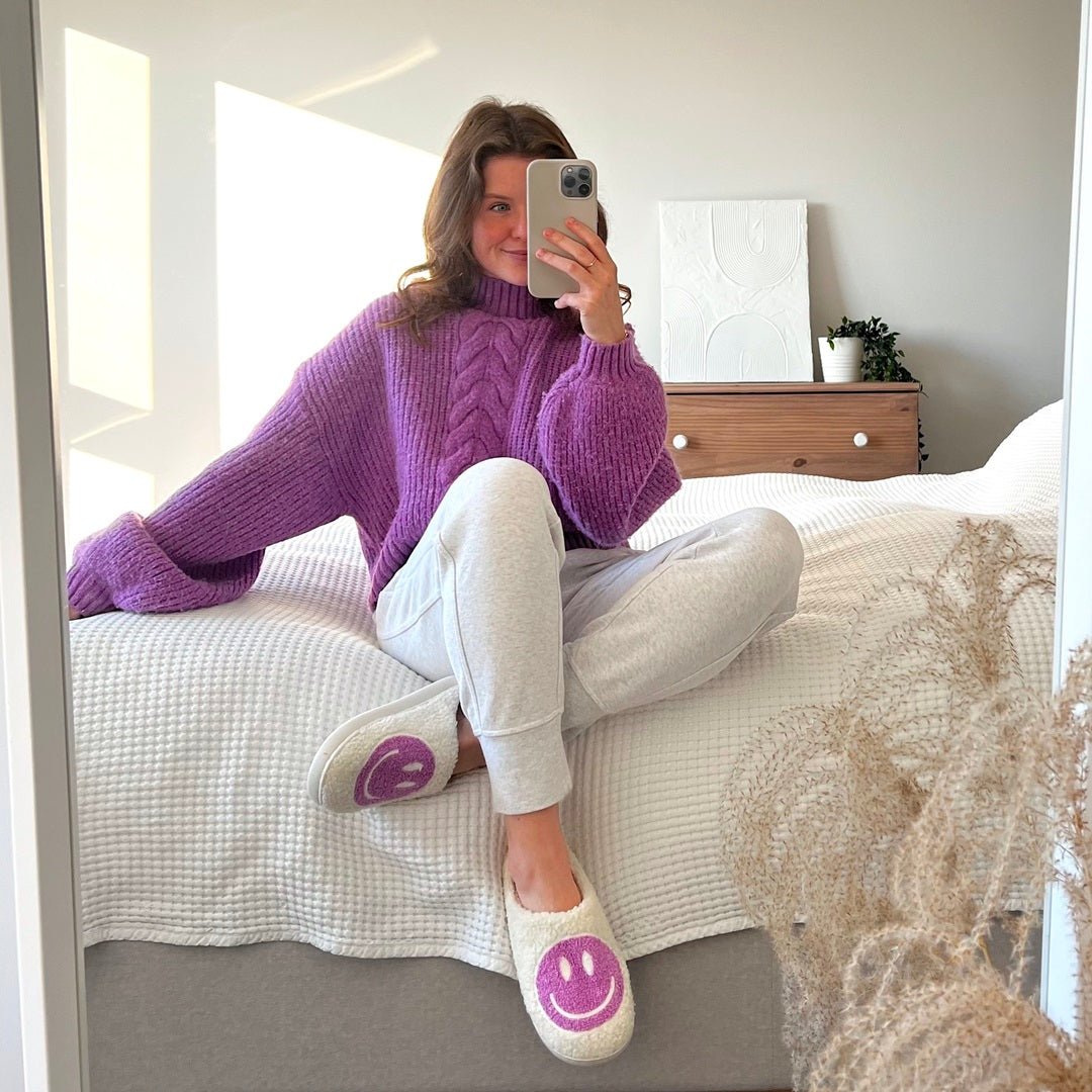 Hausschuhe Damen | Großer Smiley Plüsch | Kuschelig Weich-HauteBerlin